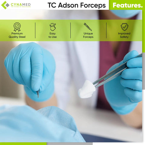 Adson Tissue Forceps 4.75 Inch Straight Fine Point With Tungsten Carbide Inserts Gold Handle 1x2 Teeth for precise tissue handling.