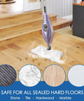 Replacement Steam Mop Pads For Shark Vacmop And Steam Pocket Mops being used on hardwood floor with cleaning solution