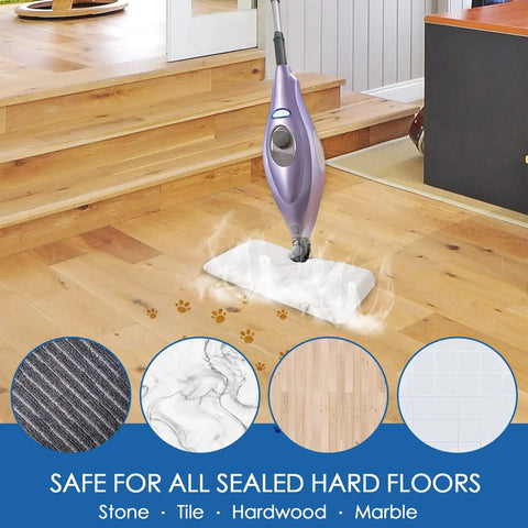 Replacement Steam Mop Pads For Shark Vacmop And Steam Pocket Mops being used on hardwood floor with cleaning solution
