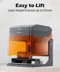 Genmitsu Kiosk 10W laser engraver with orange acrylic enclosure and gray metal body for home use