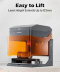 2.5W Laser Engraver Portable Cutter With Acrylic Enclosure on table, showcasing easy lift feature, 100x100mm engraving area