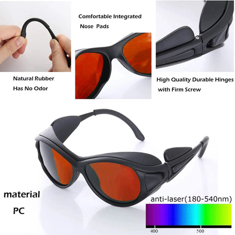 Pro Grade Laser Safety Goggles 532nm OD 6 Plus Eye Protection Glasses For Violet Blue Green Lasers with durable hinges and rubber frame