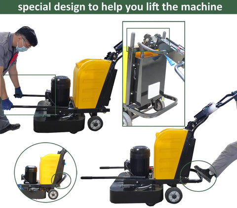 Side view of Electric Concrete Floor Grinder Polishing Machine With Dry And Wet Type Sander Buffer 25 Inch Working Width