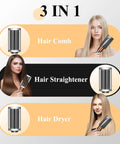 3-in-1 tool: hair comb, straightener, dryer, demonstrating uses with Dope Smoothing Brush Attachment For Dyson Airwrap