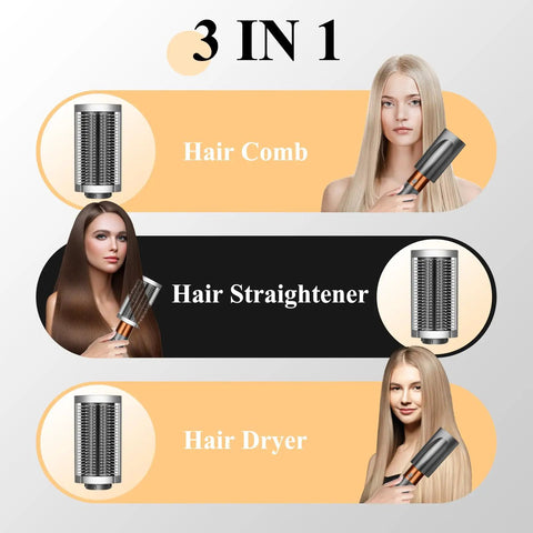 3-in-1 tool: hair comb, straightener, dryer, demonstrating uses with Dope Smoothing Brush Attachment For Dyson Airwrap