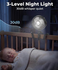 Rechargeable Battery Operated Stroller Fan Clip On for Baby, illuminating crib at night for cooling with whisper quiet 30dB light