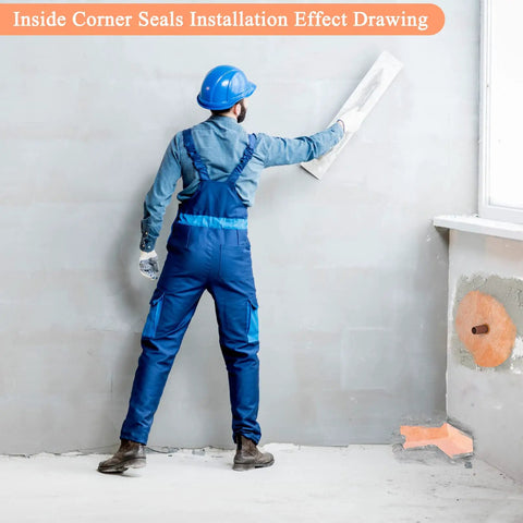 Installation of Eight Piece Pro Grade Waterproof Shower Seal Kit with visible inside corner seals in a bathroom setting.