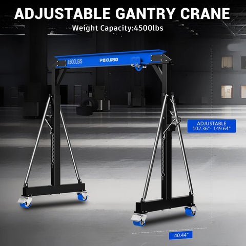 Beefed Up 2 Ton Gantry Crane Up To 4500 Lbs Capacity Adjustable Height 8.53 To 12.47 Ft 6.56 Ft Width Steel I Beam Construction