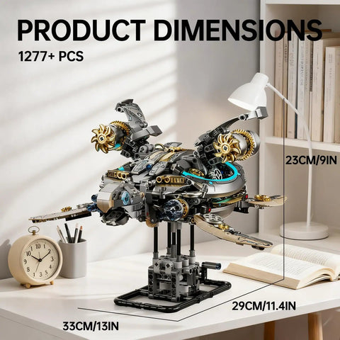 Mechanical Turtle Building Block With Hand Crank And Optional Motor Dual Drive Gear Motion For Adults Teens And Model Enthusiasts Dope Steampunk Educational Construction Set, 13in