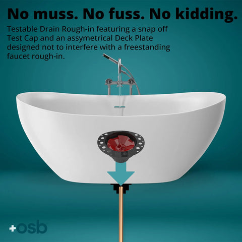 Two Piece ABS Freestanding Tub Drain Kit And Rough In With No Fuss Install, shown with asymmetrical deck plate.