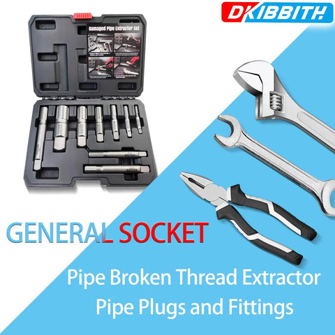Nine Piece Heavy Duty Pipe Extractor Set For Removing Damaged Threaded Pipes And Fittings From One Eighth Inch To One Inch in case