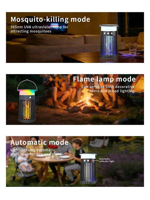 Solar Bug Zapper Portable Outdoor Waterproof Mosquito Killer Light Rechargeable Fruit Fly Trap Lamp 4200V Electric Gnat Traps For Room Garden Courtyard Kitchen Camping Patio Beast Mode Pest Control in various modes