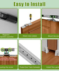 Pocket Door Track Kit With Soft Close And Soft Open For 5 Ft, 5.3 Ft And 8 Ft Doors, installation process steps shown