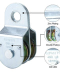 Badass Heavy Duty Two Pack One Point Five Inch Steel Double Pulleys Rated Solid For 400 Lbs with zinc plating and double pulleys.