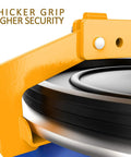 Heavy Duty Vertical Drum Clamp That Hoists 1100 Lb Steel Or Plastic Barrels With Ease For Warehouse Jobs And Industrial Moves Without Breaking The Bank, close-up of thick grip securing a barrel.