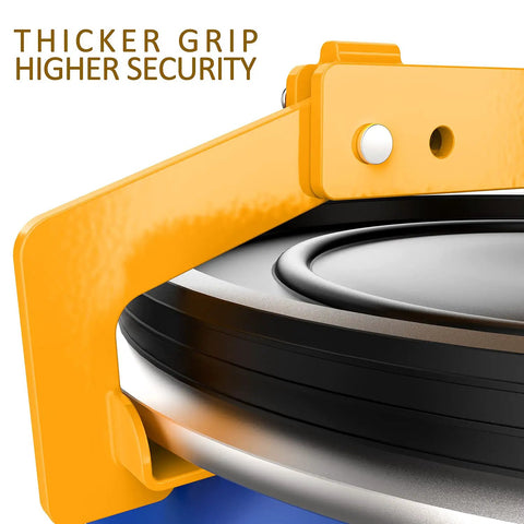 Heavy Duty Vertical Drum Clamp That Hoists 1100 Lb Steel Or Plastic Barrels With Ease For Warehouse Jobs And Industrial Moves Without Breaking The Bank, close-up of thick grip securing a barrel.