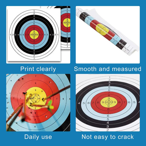 Archery Target Paper Set 20 Pack 24 Inch 60 Cm Ten Ring Targets With Four Target Face Pins for practice and hunting shown in use