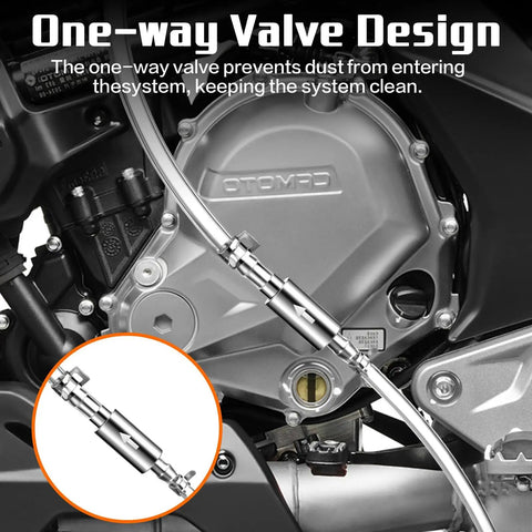 One-way valve in action from Three Piece Reverse Brake Bleed Kit With 100ml Syringe And 50cm Hose for cars and motorcycles.