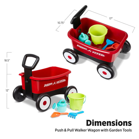 Push And Pull Walker Wagon With Garden Tools For Kids One To Four Years Old Locking Handle For Stability