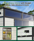 7x7x7 Ft Outdoor Resin Storage Shed With Floor Double Doors Sloped Roof Waterproof All Weather UV Resistant Skylight Panels