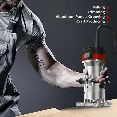Powerful Wood Router Tool For Home Shop Pros 1.25HP Handheld Corded Palm Router with 6 Variable Speeds in action