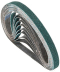 10 Pack Heavy Duty Sanding Belts 1/2 X 12 Inch At 60 Grit Premium Zirconia Abrasives with seamless design in a rolled stack.