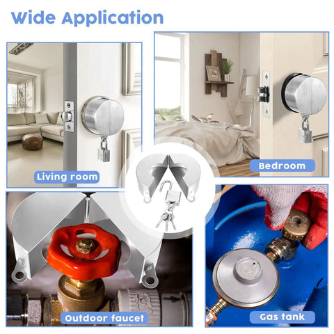 Door Knob Lockout Device With Padlock And Keys, Heavy Duty Lock Cover For Doors Faucets And Valves, Kid Safe, installed on doors and faucets.