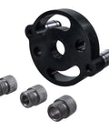 Self Centering Doweling Jig For Straight Holes Handheld Drill Guide With Adjustable Feet and three bushings shown.
