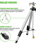 Tripod Base Brass Impact Sprinkler With Pulsating 360 Degree Coverage featuring angled design for stability and wind resistance.