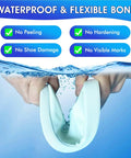 Hands bending a shoe underwater demonstrating Heavy Duty Shoe Glue 35g Waterproof Fast Drying Adhesive For Sole Repair On Sneakers.