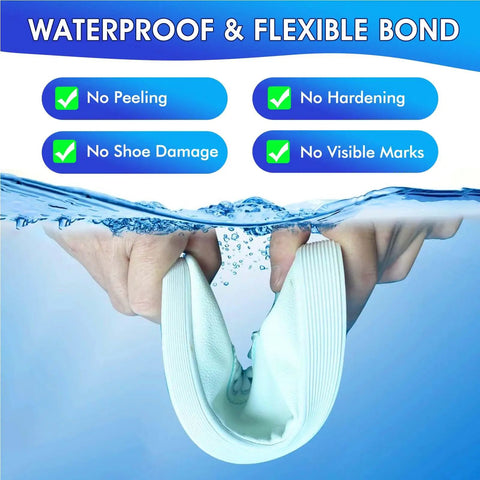 Hands bending a shoe underwater demonstrating Heavy Duty Shoe Glue 35g Waterproof Fast Drying Adhesive For Sole Repair On Sneakers.