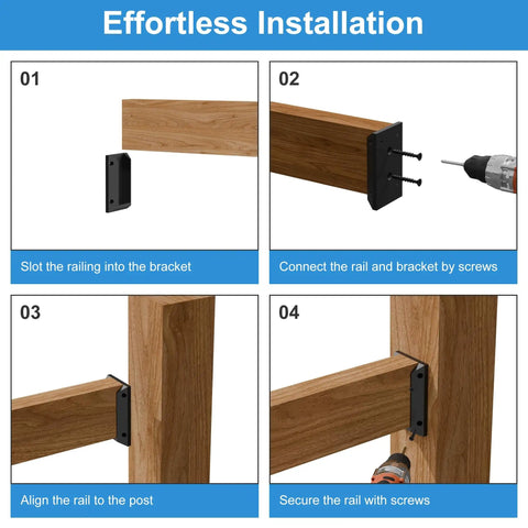 Step-by-step installation of Heavy Duty Deck Railing Bracket Connectors For 2x4 Wood Posts 40 Piece Set With Wood Screws