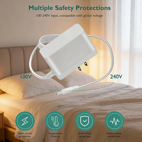 White Noise Sound Machine Charger And Replacement Power Adapter For SS 2000 Sound Spa Portable Unit on a bed