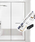 Frameless Glass Sliding Door Track Hardware Kit With Silent Rollers For Barn Doors Pocket Doors Wood Doors Closet Doors Ceiling Mounted Heavy Duty Black Finish Fits Four Point Six To Thirteen Point One Feet Long And Delivers Smooth Quiet Glide displayed.