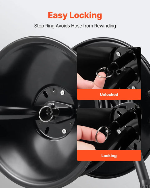 Heavy Duty Pressure Washer Hose Reel 50 Feet Three Eighths Inch Steel Bracket Mounted For Wall Floor Or Truck Mount 4000 PSI manual lock