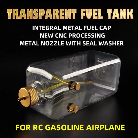 360ML RC Fuel Tank For Gas Airplanes Transparent Plastic Fuel Bottle shown with metal cap and nozzle