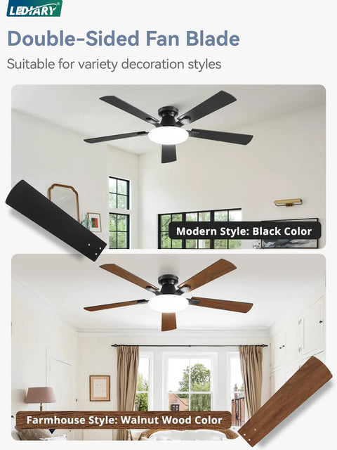 52 Inch Ceiling Fan With Lights And Remote 30W LED Panel Flush Mount Modern Low Profile Ceiling Fan with reversible blades