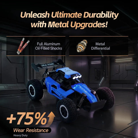 1:16 Scale High Speed RC Car For Boys, All Terrain Off Road Truck With 12.5 MPH Drift Power, 2.4GHz Remote, Alloy Chassis, in futuristic setting
