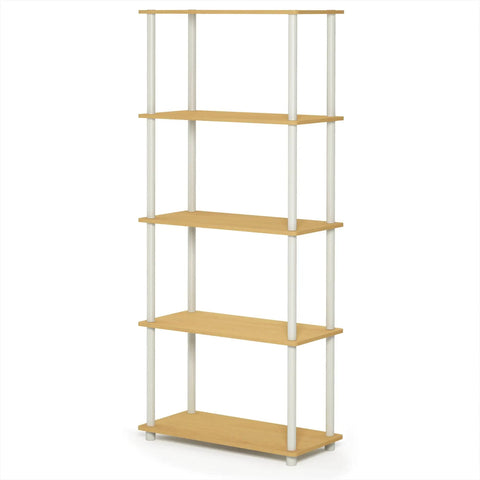 Five Tier Corner Storage Rack With No Sweat Toolless Setup And Straight Up Solid Beech Finish For Easy Home Office Living Room Or Garage Organization That Is A Total Game Changer