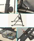 Premium Height Adjustable Tilting Drawing Desk With Tempered Glass Surface, features adjustable legs and mesh storage drawers.