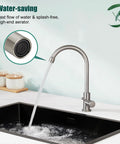 Cold Water Only Kitchen Faucet With 1 Hole, 360 Degree Swivel Gooseneck High Arc Deck Mount, SUS304 stainless steel, flow view