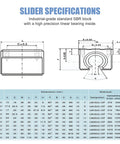 600mm SBR16 Linear Rail Guide Kit With Fully Supported Slides And SBR16UU Bearing Blocks For DIY CNC X Y Z Actuator includes dimensions chart