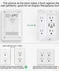 Six Outlet Wall Mount Extender With Three Sided Design And One Usb C Fast Charger Paired With A Soft Led Night Light, showing back groove for flush wall mount.