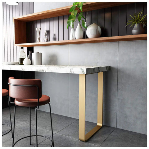 Heavy Duty Solid Steel Table Legs With Elegant Arc Shape And Glossy Silver Coating, No Sweat Cleaning Anti Slip Mounts For Kitchen Or Bathroom Fixes In 70X70CM, Hella Sturdy Supports with a marble table and metal chairs