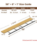 Size guide of Heavy Duty Floating Shelf Brackets Set Black Metal Mantel Brackets For Hidden Shelving Mounting 56x6x1 Inches.