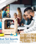Man using 3D printer with Must Have 420 Pcs Brass Heat Set Threaded Inserts Kit For Plastic M2 To M6 Knurled Nut Inserts