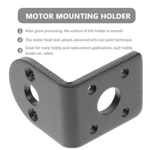 Motor mounting bracket, dark gray metal, front view with multiple holes for small DC motors
