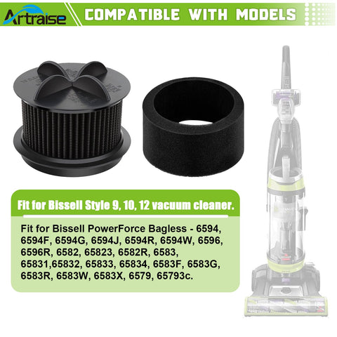 Replacement Filter Kit For Bissell Style 9 10 12 And PowerForce Bagless Vacuums Includes 2 Pack Outer Foam And Inner Filters Display