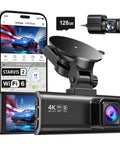 4K Front And Rear Dash Cam With Starvis 2 Sensor GPS WiFi For Fast Download And Free Memory Card Included displayed with mobile app