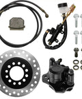 Rear And Front Hydraulic Brake Assembly Caliper Master Cylinder Kit With Disc Rotor And Brake Pad For Go Kart Golf Cart And ATV Replacement Beefed Up Stopping Power For 50cc To 200cc Engines, showing brake components laid out